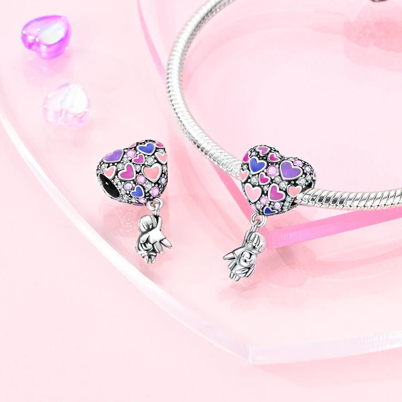 Romantic 925 Silver Couple Colourful Heart Shaped Hot Balloon Charms Beads Fit 3mm 925 Original Bracelets DIY Jewelry Gifts