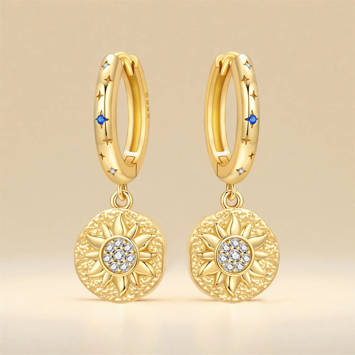 PANPOKI 925 Sterling Silver Golden Sun Star Drop Earrings Women Earrings Charm Fashion Versatile Party Jewelry Gifts