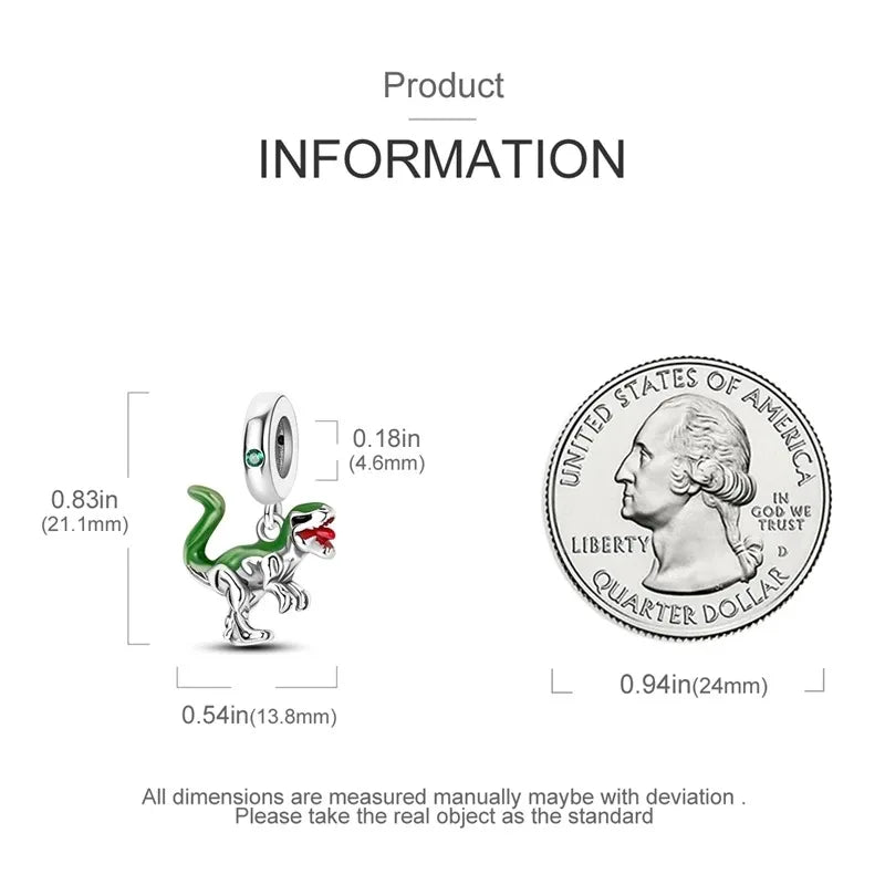 925 Sterling Silver Jurassic T-Rex Flying Dragon Charm Pendant Beads Fit 925 Original Bracelet for Women Jewelry Making