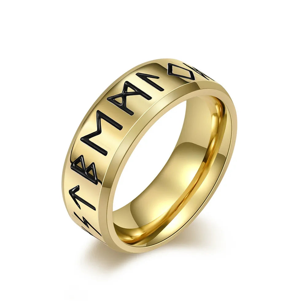 MKENDN Simple Vintage Oxidized Black Viking Style Norse Runes Amulet Rings For Men Women Stainless Steel Finger Jewelry Gifts - Madeinsea©