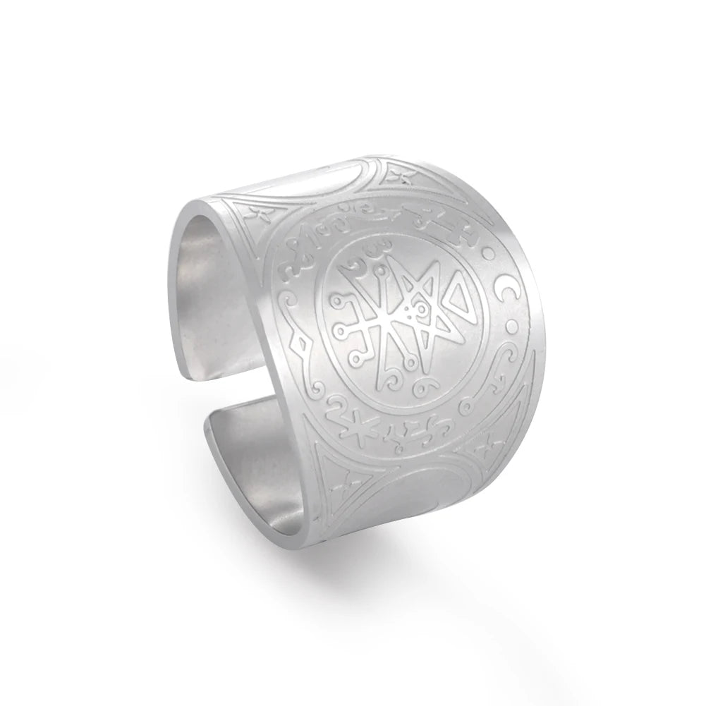 Bague Dreamtimes, Sceau des 7 Archanges, Bague Punk Hexagramme pour Homme, Bijou Amulette Symbole Cube de Métatron