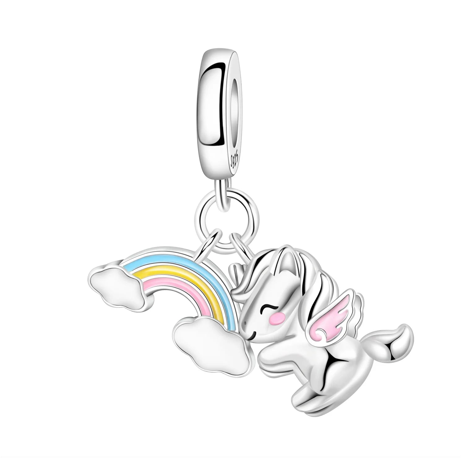 PANPOKI 925 Sterling Silver Sparkling Wings Lucky Symbol Pendants Bracelet Charms Fit Women Jewelry Party Beads DIY Trendy Gift