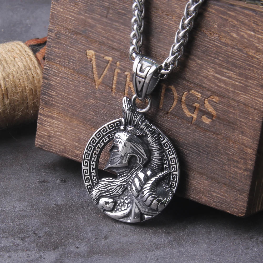 Spartan Helmet Pendant Necklace with wooden box