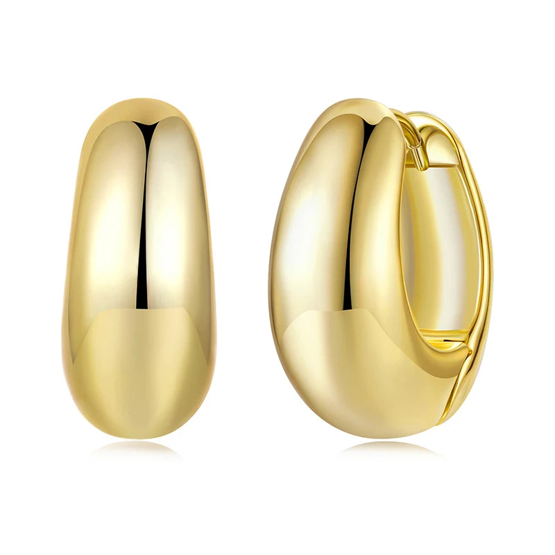 BAMOER 18K Gold Plated 925 Sterling Silver Post Glossy Hoop Earrings, High Polished Trendy Fashion Statement Jewelry for Women