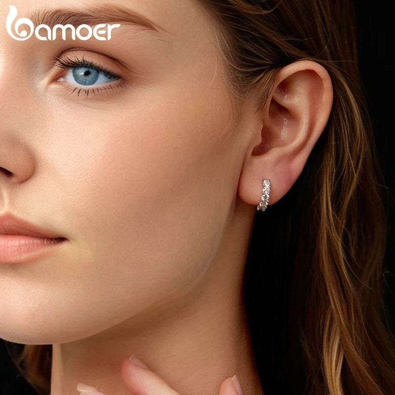 BAMOER 1cttw Classic Moissanite Hoop Earrings For Women, 925 Sterling Silver Sparkling Huggie Earrings Engagement Jewelry Gifts