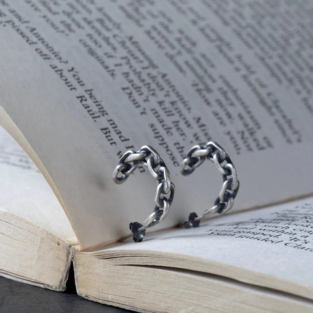 MKENDN 925 Sterling Silber Einfache Gliederkette Punk Ohrschnalle für Männer Frauen Unisex Hip Hop Ohrringe Gothic Schmuck Accessoires