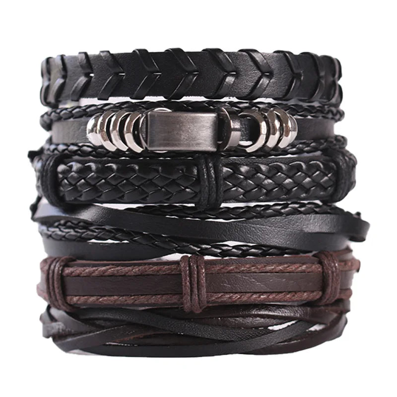 8 Fashion Bracelet Viking Bracelet For Men Hand Bracelets Woven Skull Hand Jewelry Adjustable Leather Set Bracelet For Leather