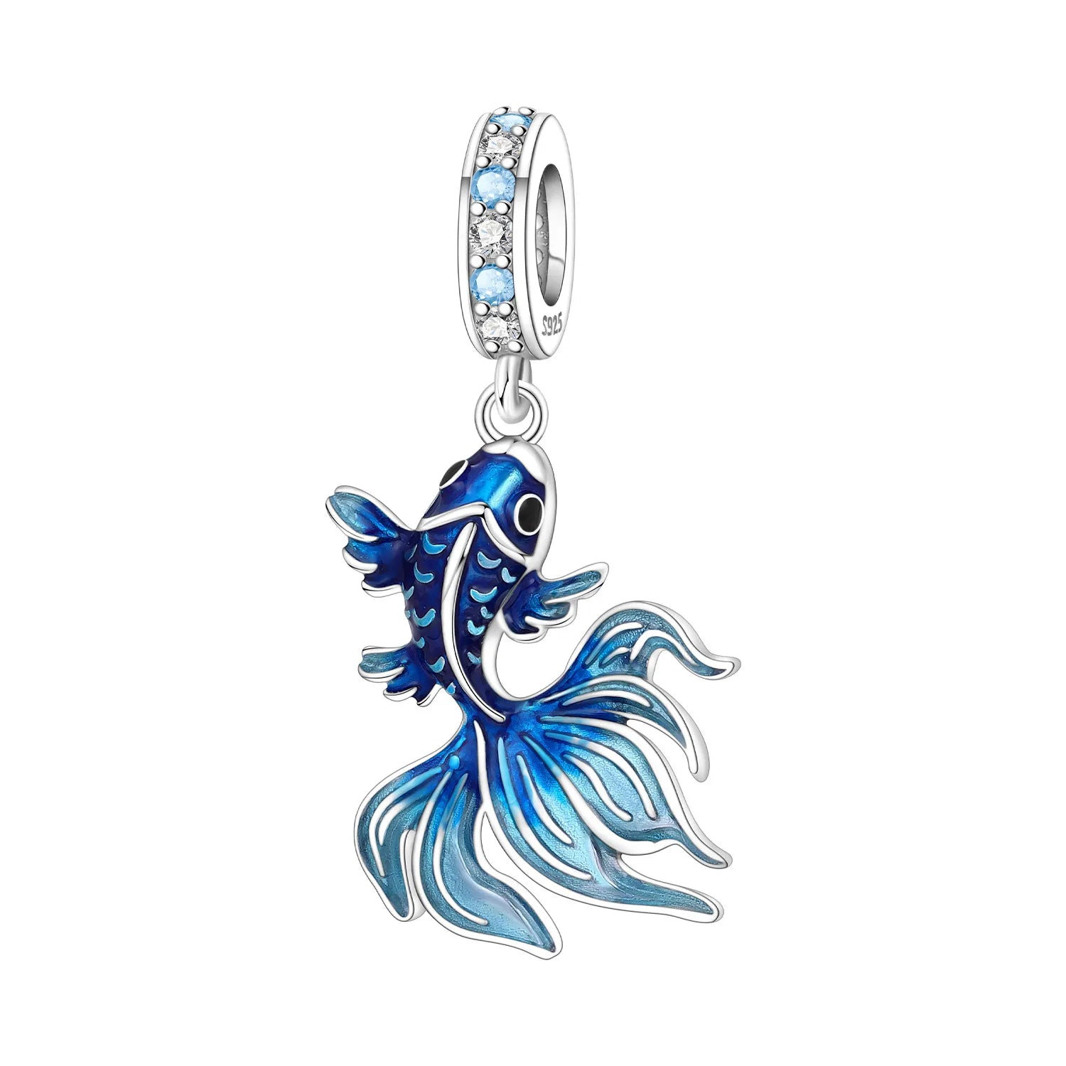 PANPOKI 925 Sterling Silver Blue Fish Lucky Symbol Beads Original Pendants Bracelet Charm Jewelry Party DIY Trendy Gifts