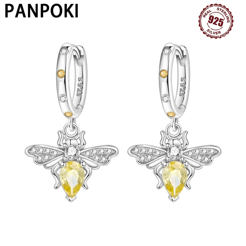 PANPOKI 925 Sterling Silver Bee Insect Earrings Original Jewelry Drop Earrings Jewelry Party Anniversary Trendy Gifts