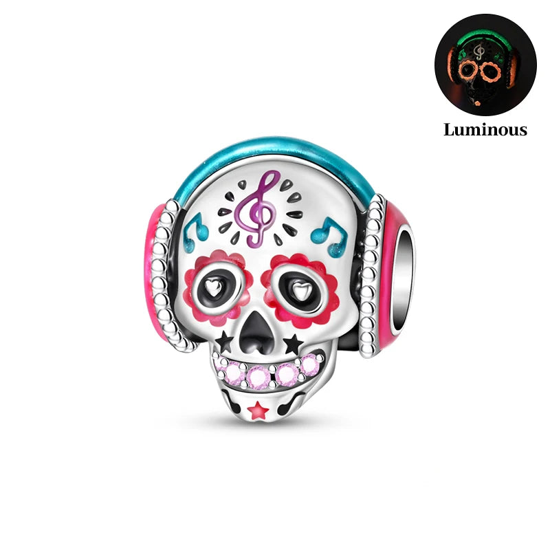 2024 New 925 Sterling Luminous Halloween Skull Witch Pumpkin Candy Charms Beads Fit 3mm Original Bracelets DIY Party Jewelry