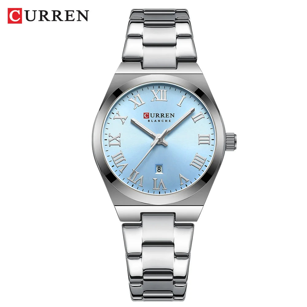 CURREN Fashionable Quartz Watches for Women Roman Numerals Simple Elegant Stainless Steel Braclete Ladies Wristwatch