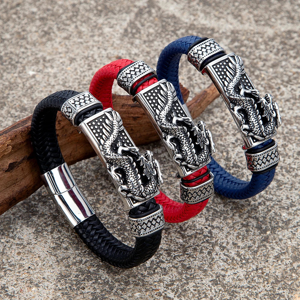 MKENDN Traditional Tibetan Buddhism Dragon Bracelet Woven Leather Bangle for Men Women Lucky Amulet Bracelet Jewelry Gift