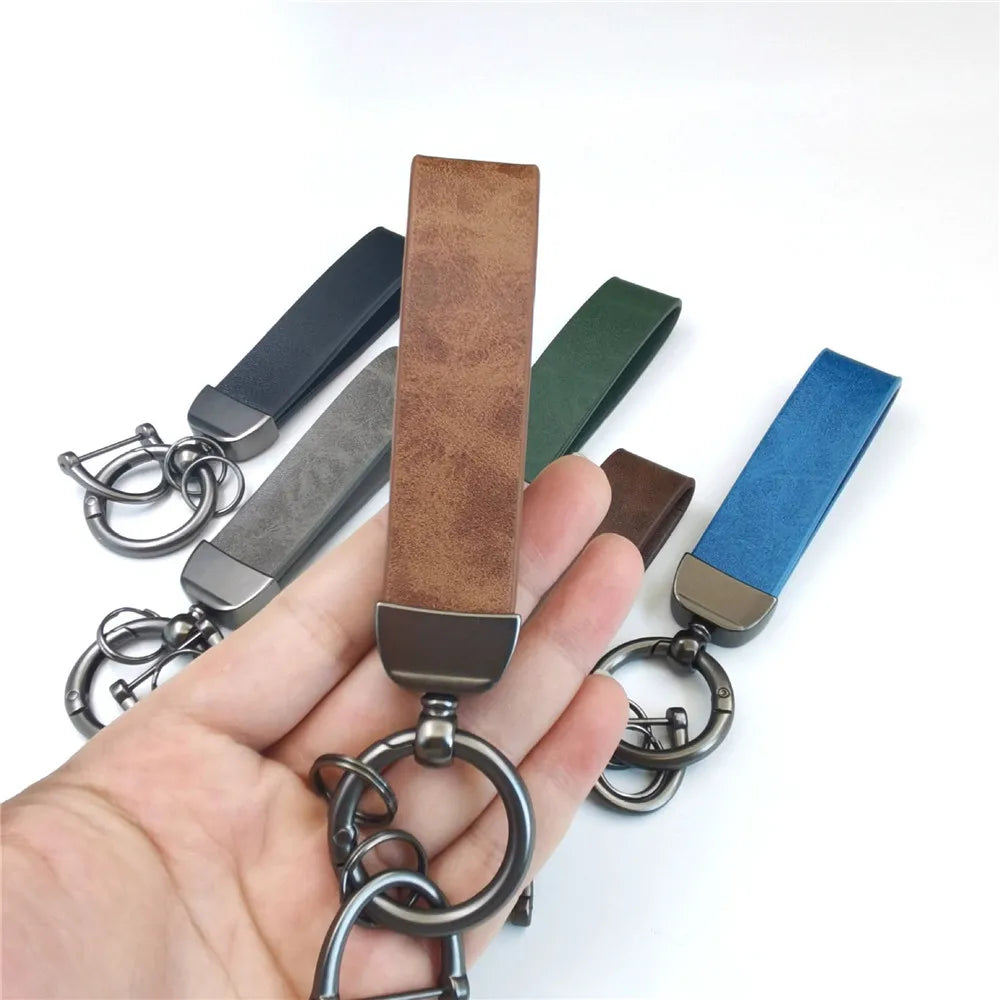 MKENDN Luxury Leather Men Keychain Black Clasp DIY Creative Waist Hanging KeyChain Best Gift Key Ring jewelry Gift