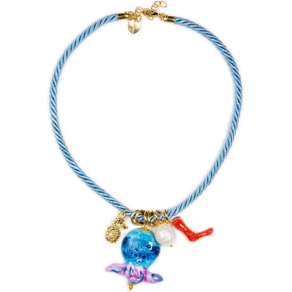 Handmade Chunky Rope Multicolour Ceramics Starfish Octopus Fish Pendant Neckalce Summer Beach Shell Y2K Collar Jewelry Stylish