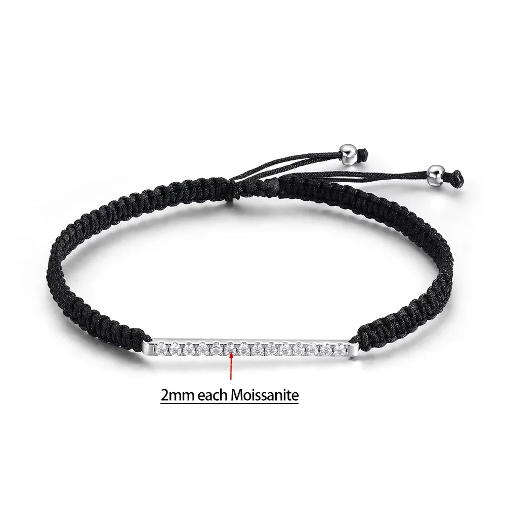 Serenity 2mm 3mm D Color Moissanite Bracelet Braided-rope for Women Men 100% S925 Sterling Silver Adjustable Hand Chain Jewelry - Madeinsea©