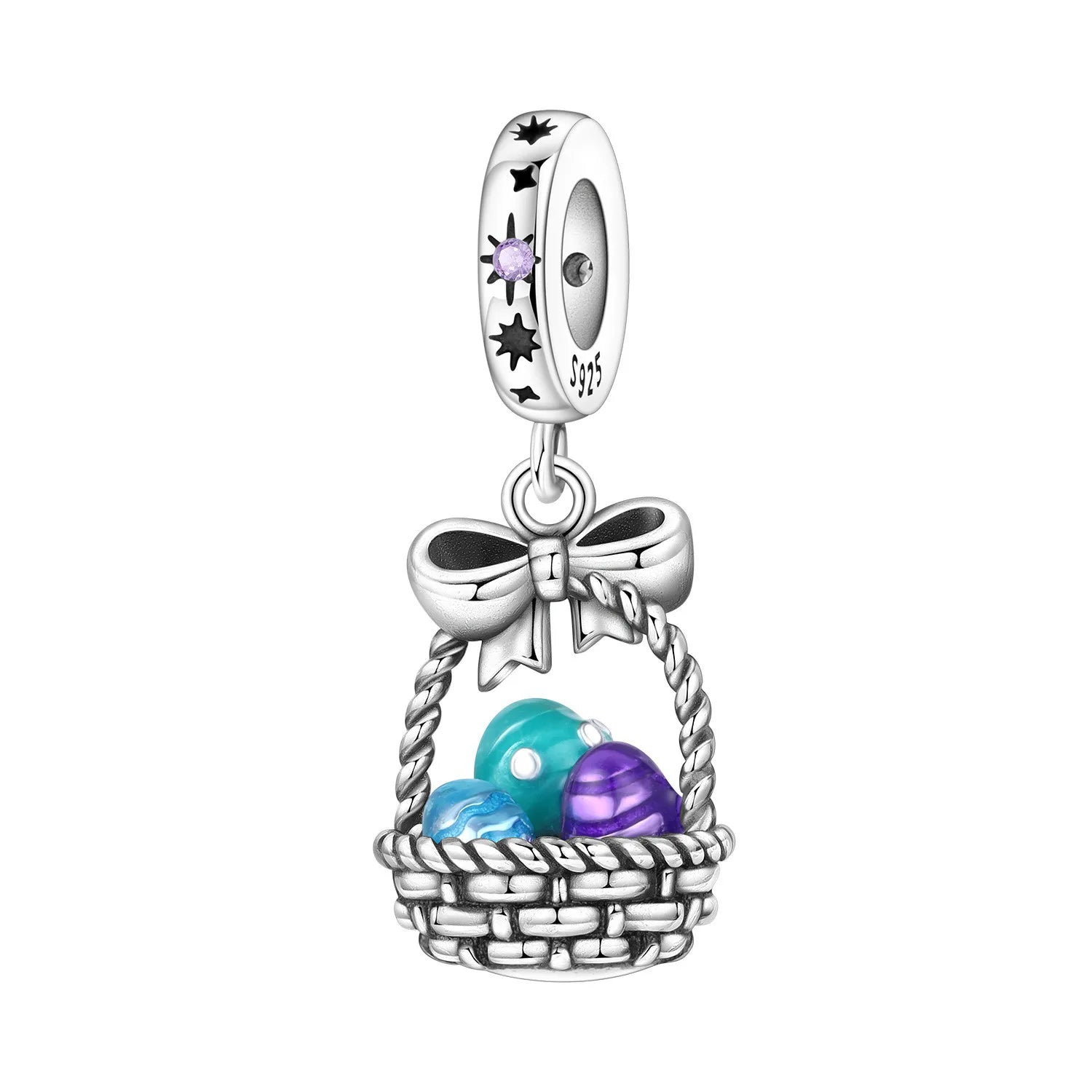 PANPOKI 925 Sterling Silver Easter Egg Basket Pendant Beads Original Pendants Bracelet Charm Jewelry Party DIY Trendy Gifts