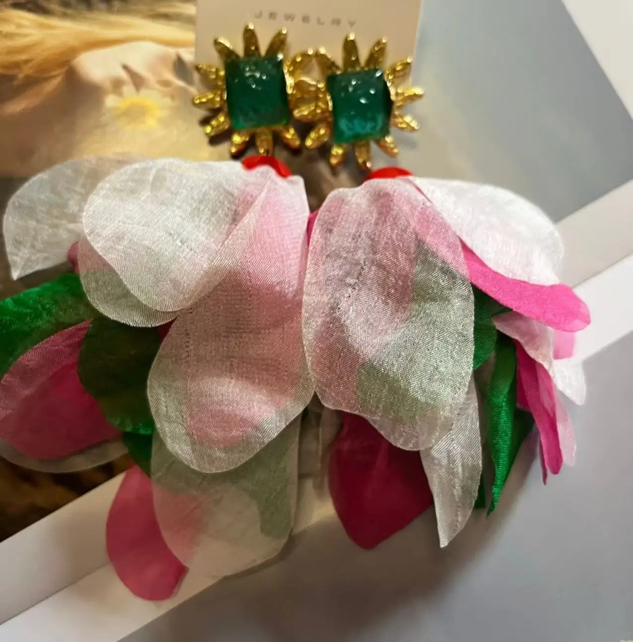 ZAA Personalized Trendy Resin Flower Water Drop Long Earrings