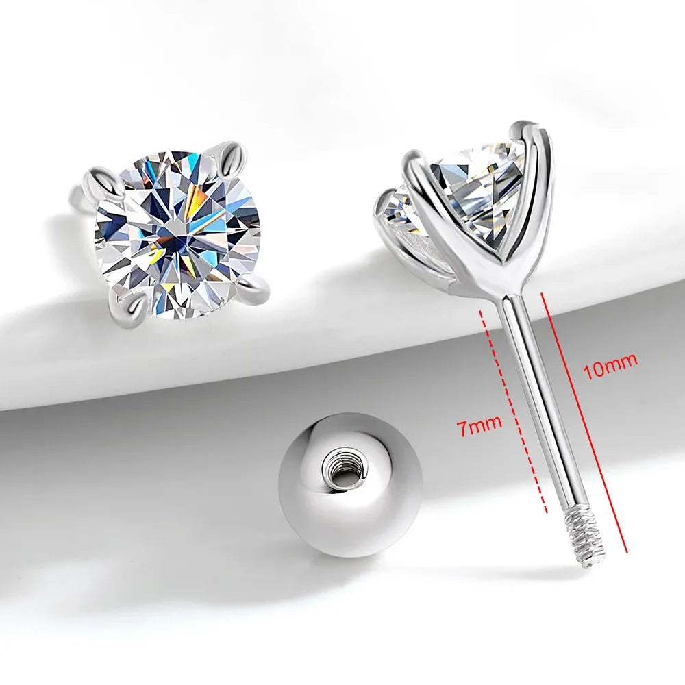Serenity 0.3ct-2ct D VVS1 Moissanite Screw Earrings Women Man S925 Sterling Silver Earrings Plated 18K Couples Anniversary Gift - Madeinsea©