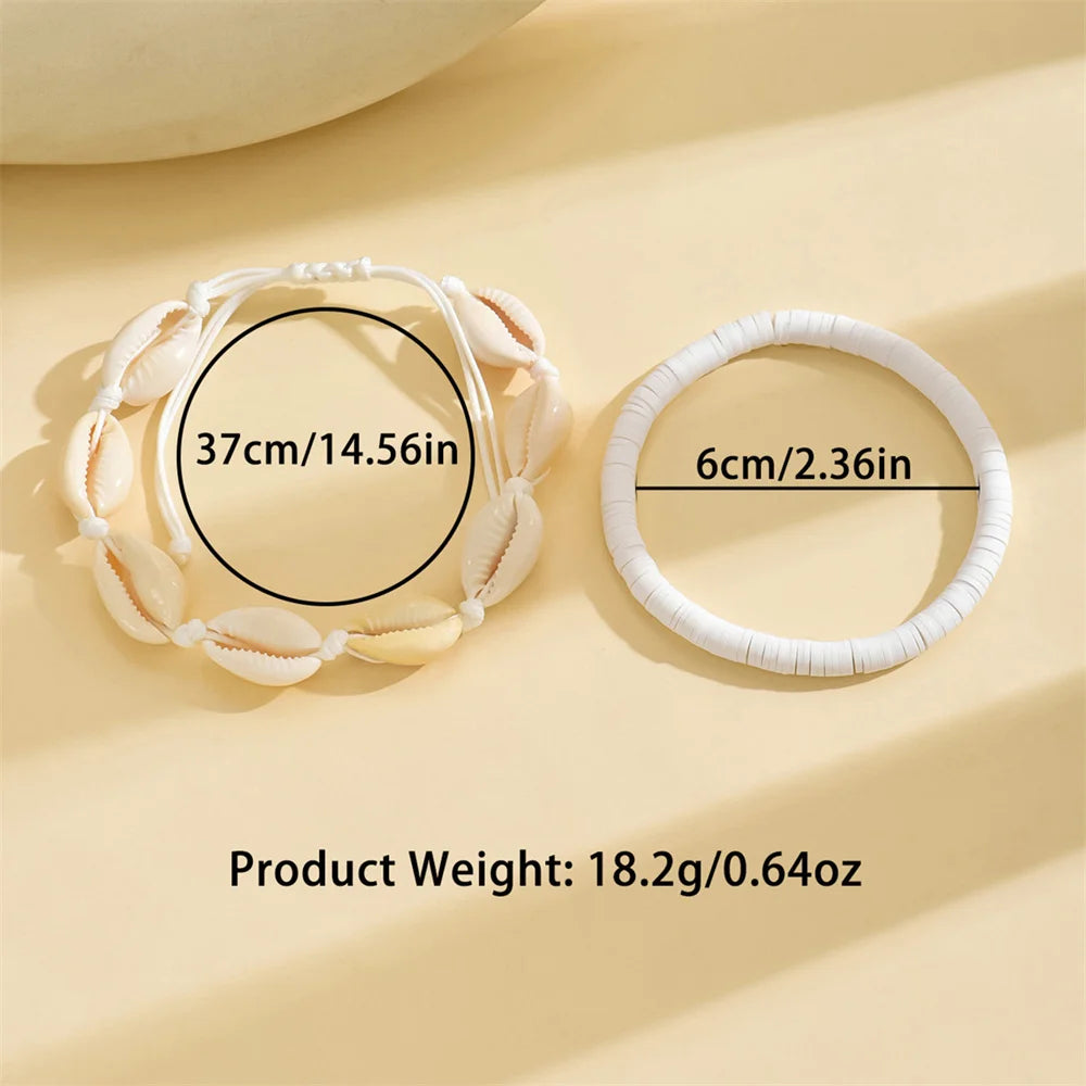 2pcs/Set Creative Ocean Animal Conch Shell Anklets For Women White Foot Chains Beach Jewelry Ankle Bracelet Summer Accessories