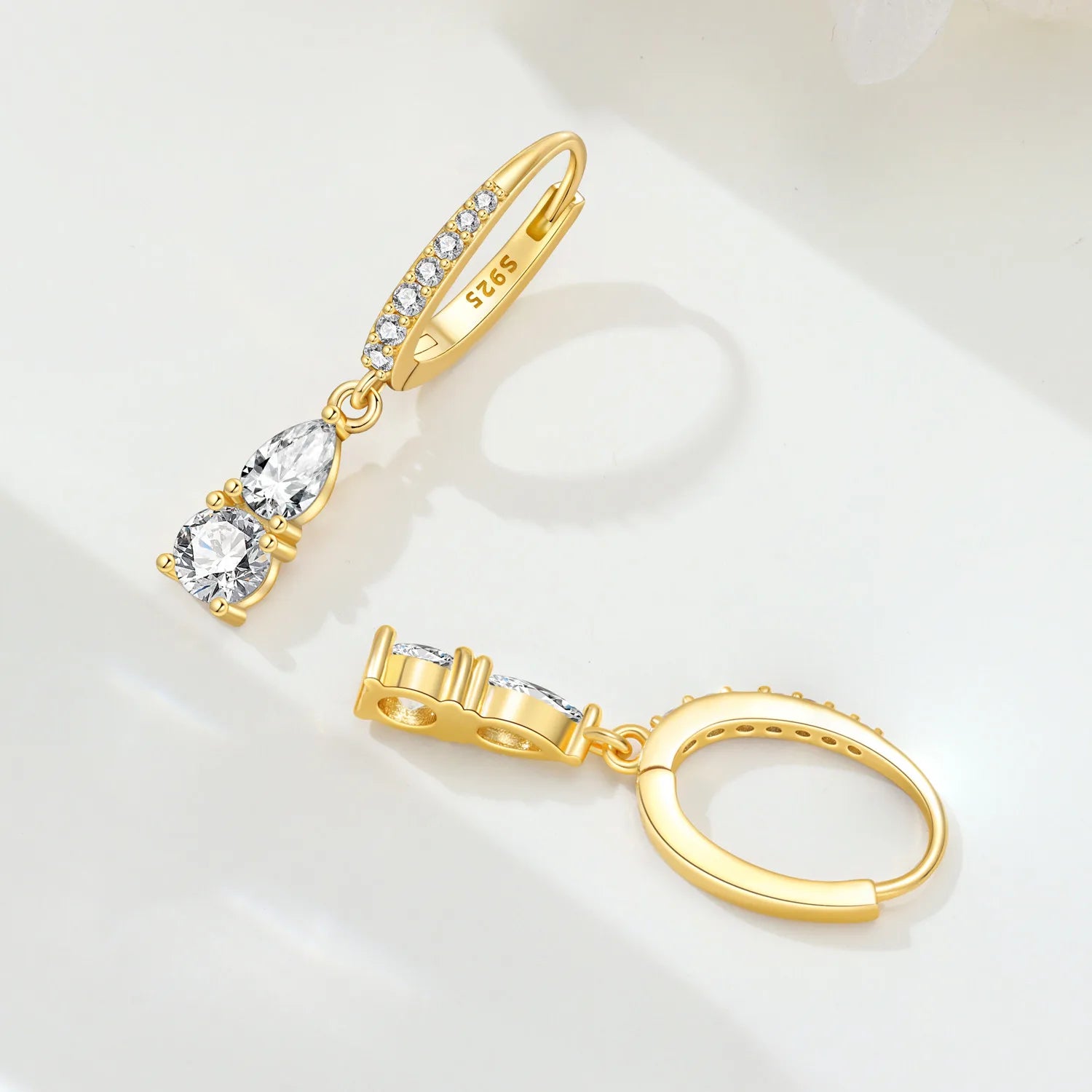 PANPOKI 925 Sterling Silver 18k Gold Elegant Water Droplet Drop Earrings Women Earrings Fashion Party Original Jewelry Gifts