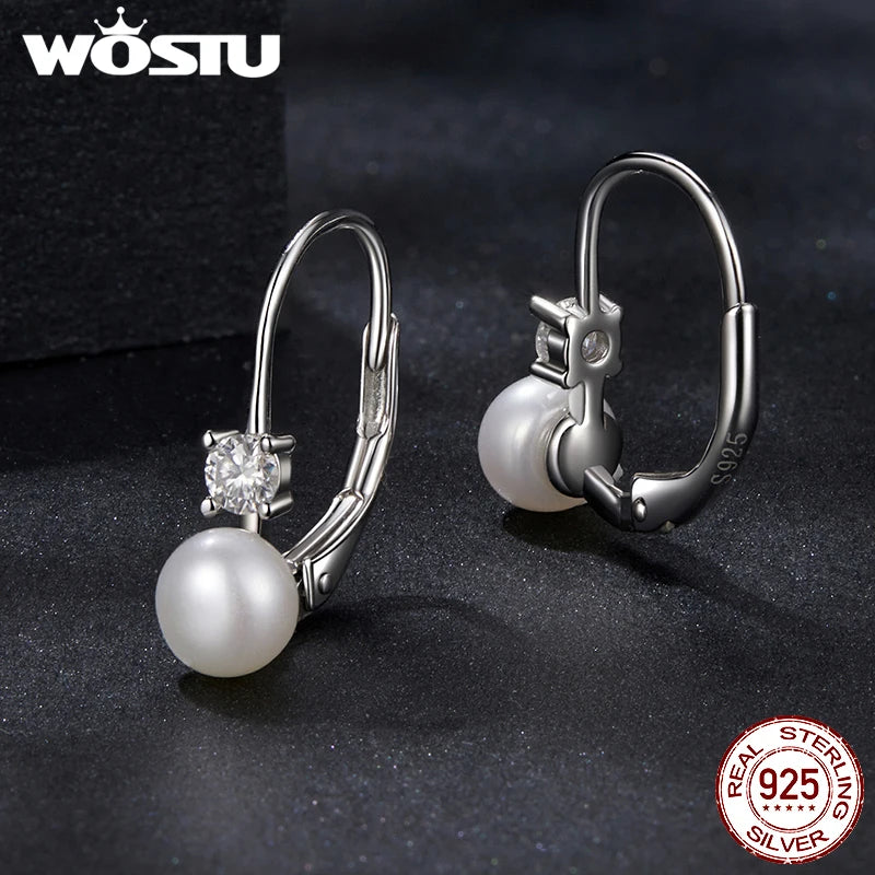 WOSTU Moissanite Natural Pearl Stud Earrings Lab Diamond 925 Silver 18K Gold Women Wedding Drop Hoops Gift For Lover Daughter