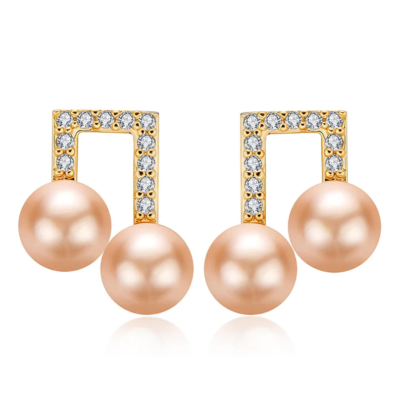 14K Gold Freshwater Pearls Musical Notes Pendant Earrings For Women Fashion Party Anniversary Jewelry Accessories Earings