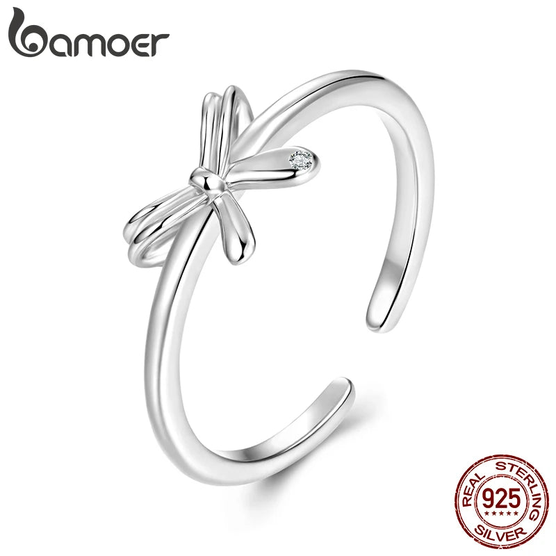 BAMOER 925 Sterling Silver Bowknot Ring for Women Promise Ring High Polish Comfort Fit Band Ring