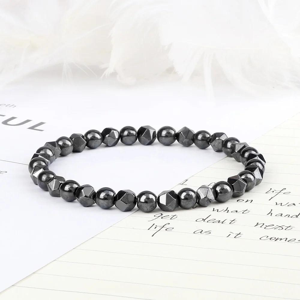 Herren-Armband mit unregelmäßigen Hämatitperlen, Damen-Armband mit 4, 6 oder 8 mm großen, natürlichen Lava-Tigeraugenperlen, modischer Freundschaftsschmuck