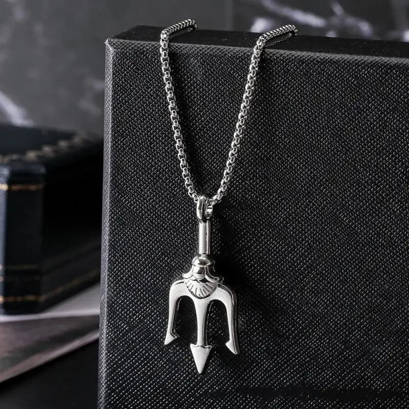 Retro Neptune Poseidon Trident Necklace Ukraine National Emblem Pendant Men\\\\\\'s Fashion Cool Trendy Jewelry Accessories