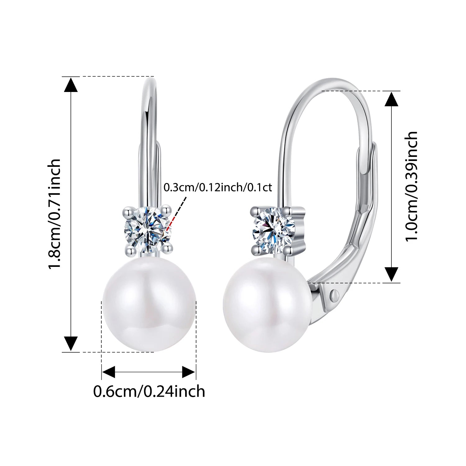BISAER Moissanite Freshwater Pearl Earrings Soli 925 Sterling Silver for Women Round Cut Lab Diamond Wedding Party Fine Jewelry