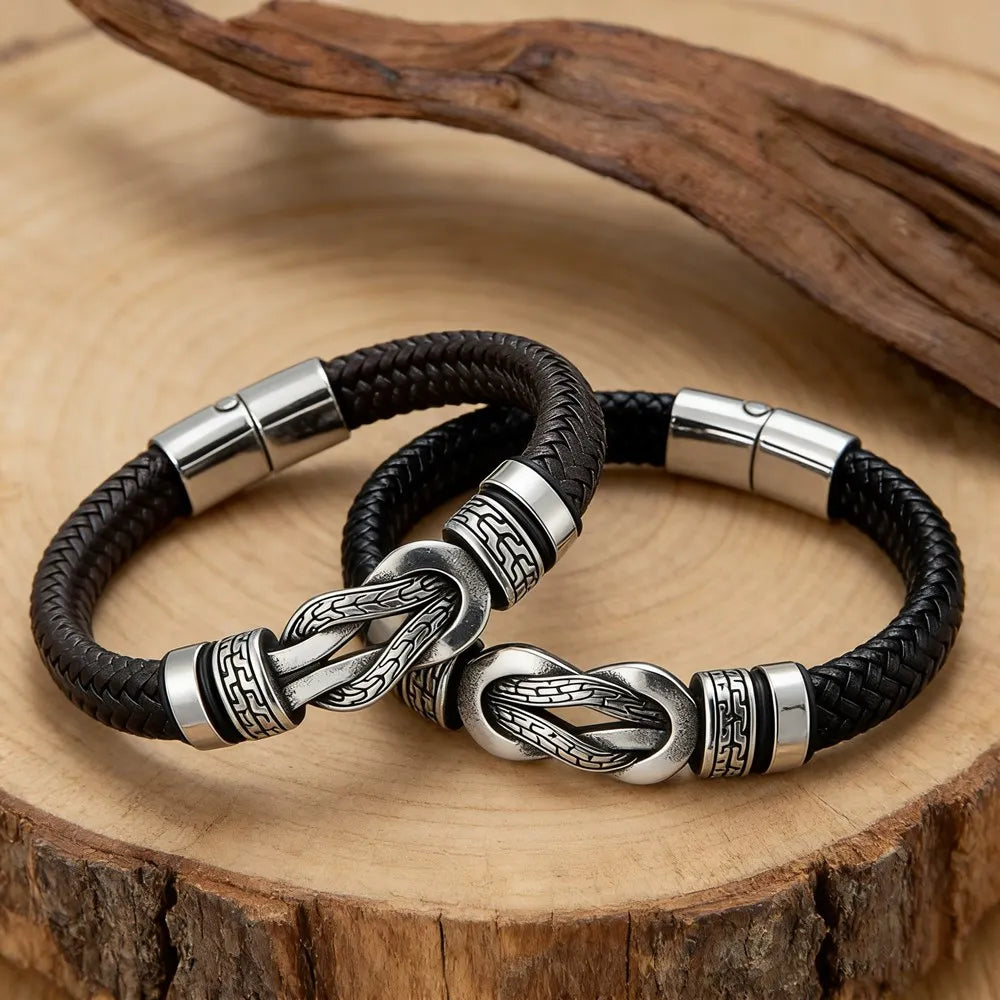 MKENDN Classic Men Infinity Bracelet Woven Multilayer Braided Leather Bracelets Stainless Steel Sailor Knot Jewelry Gifts
