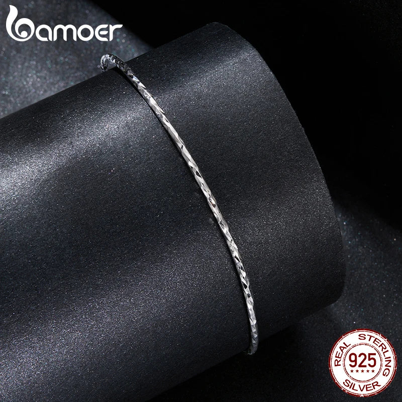 Bracelet jonc BAMOER Forever Love Starlight plaqué or blanc pour femme, bracelet tendance fin et ajustable en argent sterling 925
