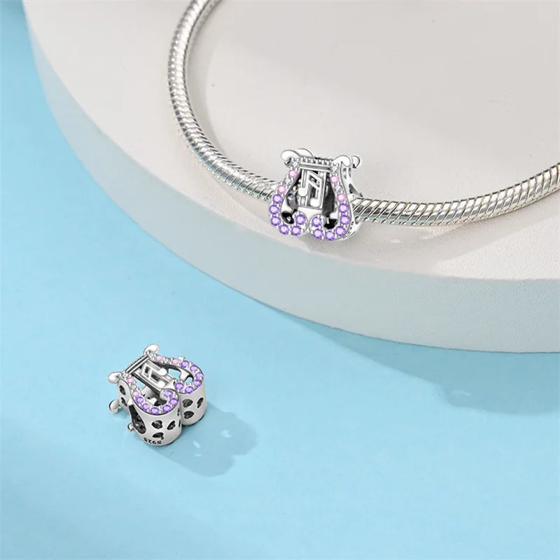 Romantic Music Charms Beads 925 Sterling Silver Piano Violin Red Guitar Punk Saxophone Pendants Fit Qikaola Bracelet DIY Jewelry