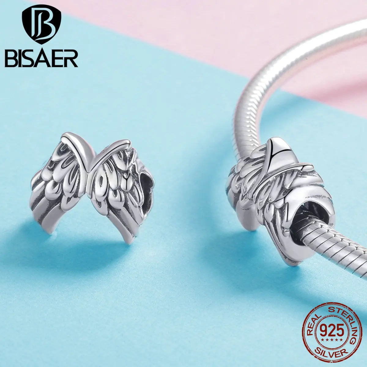 BISAER 925 Sterling Silver Guardian Angel Love Pendant Bible Sacred Heart Charm for Faith Men Women DIY Bracelet Fine Jewelry