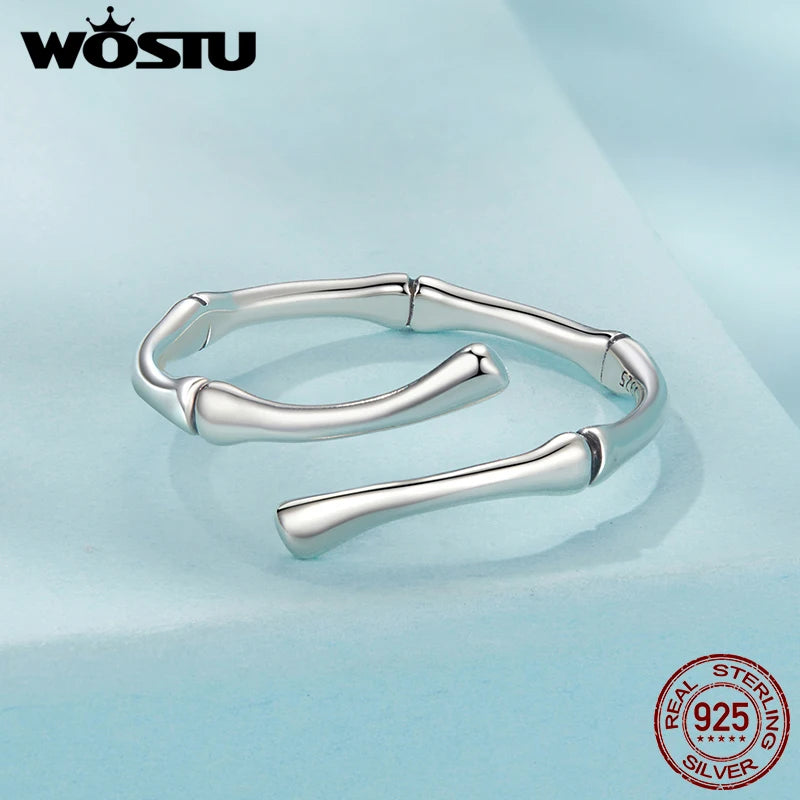 WOSTU Solid 925 Sterling Silver Simple Bamboo Ring For Women Opening Bamboo Rings Daliy Wear Party Gift  SCR1124-E