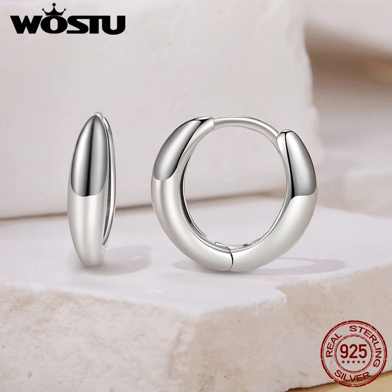 WOSTU Solid Silver 18k Gold Simple Circle Huggies Earrings For Women,S925 Seamless Silver Hoops Minimalist Gift Hypoallergenic