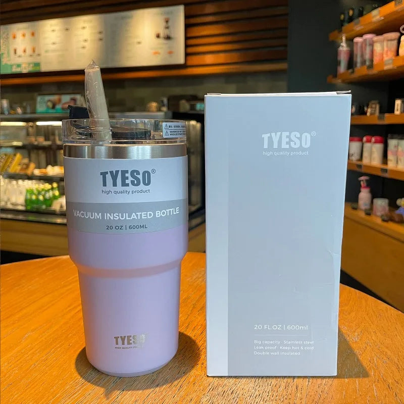 Tyeso 600/890ML Stainless Steel Coffee Mug With Straw Car Water Bottle Vacuum Flask Tumbler Insulated Cup Double Thermos Bottle