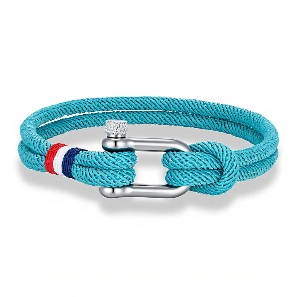 MKENDN Stainless Steel U-Shape Shackle Buckle Bracelet Men Women Handmade Woven Double-Layer Design France Flag Couple Jewelry