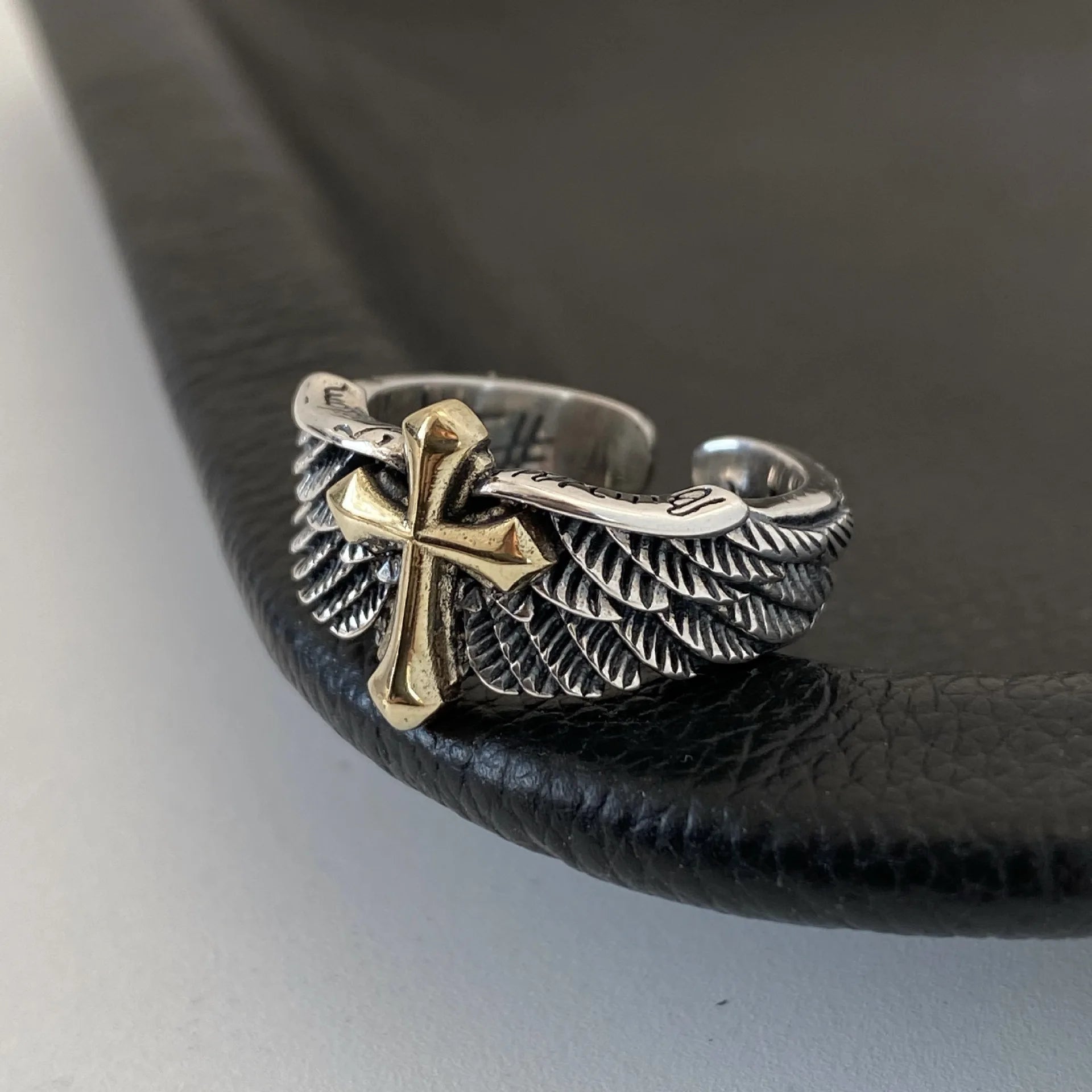 Retro Cross Feather Graffiti Ring For Men Punk Gothic Adjustable Ring Handmade Rock Hiphop Unisex Jewelry Accessories Man Gift - Madeinsea©