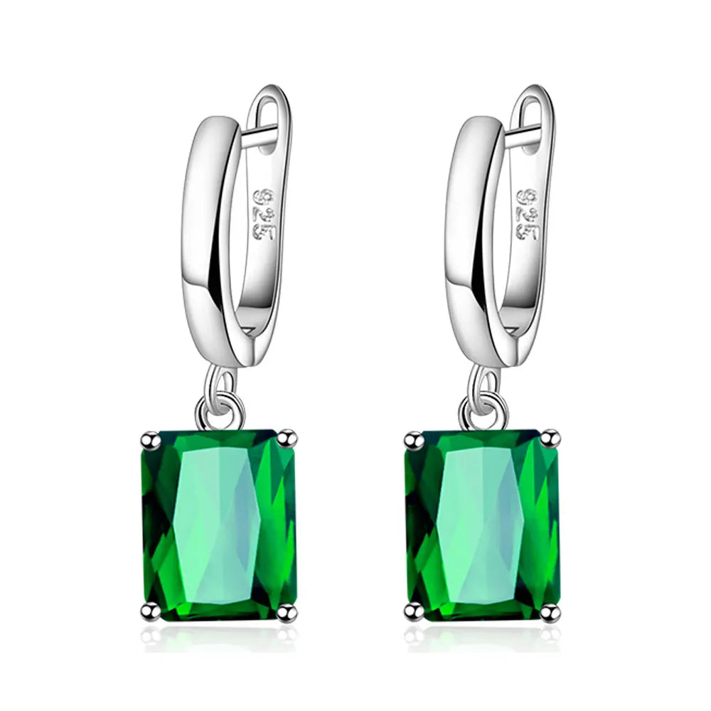 Square Princess Cut Genuine Natural Green Peridot 925 Sterling Silver Drop Earring for Women Colorful Gemstone Jewelry