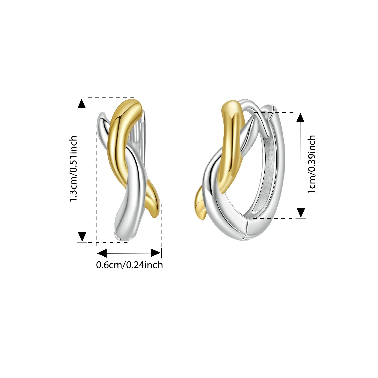 BISAER Real 925 Sterling Silver Cross X Hoop Earrings Two-tones  Minimalist Earrings 14K Gold Plated for OL Women Fine Jewelry