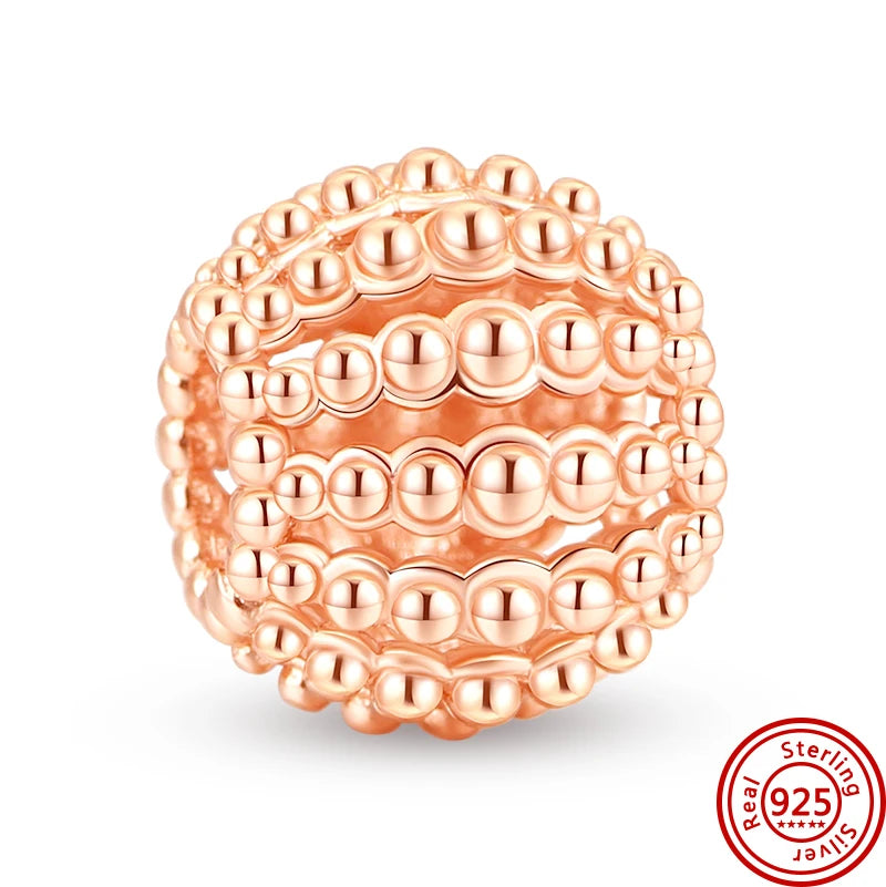 Authentic 100% 925 Sterling Silver Fit Original Pantaro Charms Bracelet Heart Round Style Simple Beads Women DIY Jewelry Making