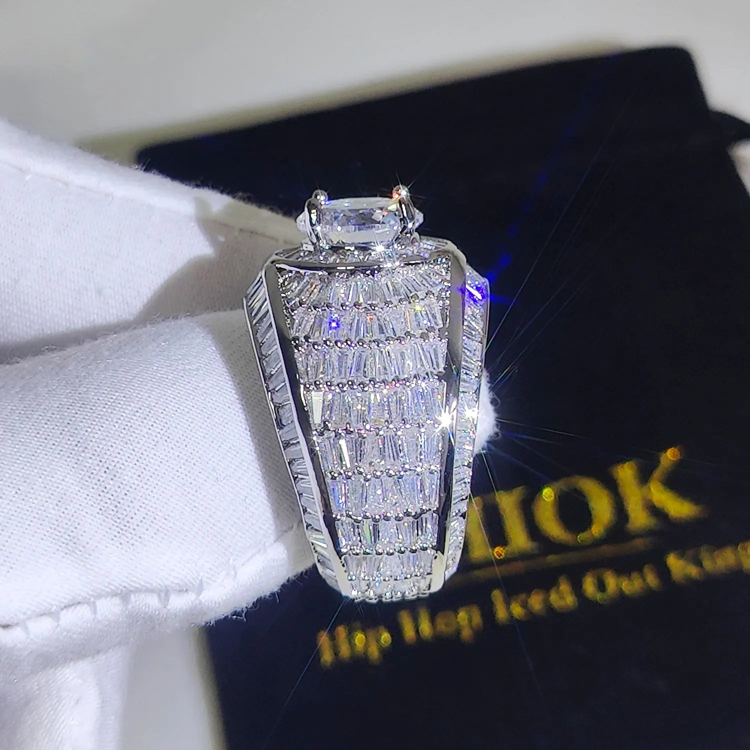 Silver/18k Gold Plated Cluster Hip Hop Iced Out Lab Simulated Big Diamond Micro Pave CZ Pinky Ring Jewelry for Men Women - Madeinsea©