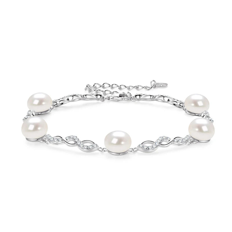 OXTAO 8mm Natural White Freshwater Pearl Zircon Bracelet 925 Sterling Silver Adjustable Chain Fashion Jewelry Gift Wholesale