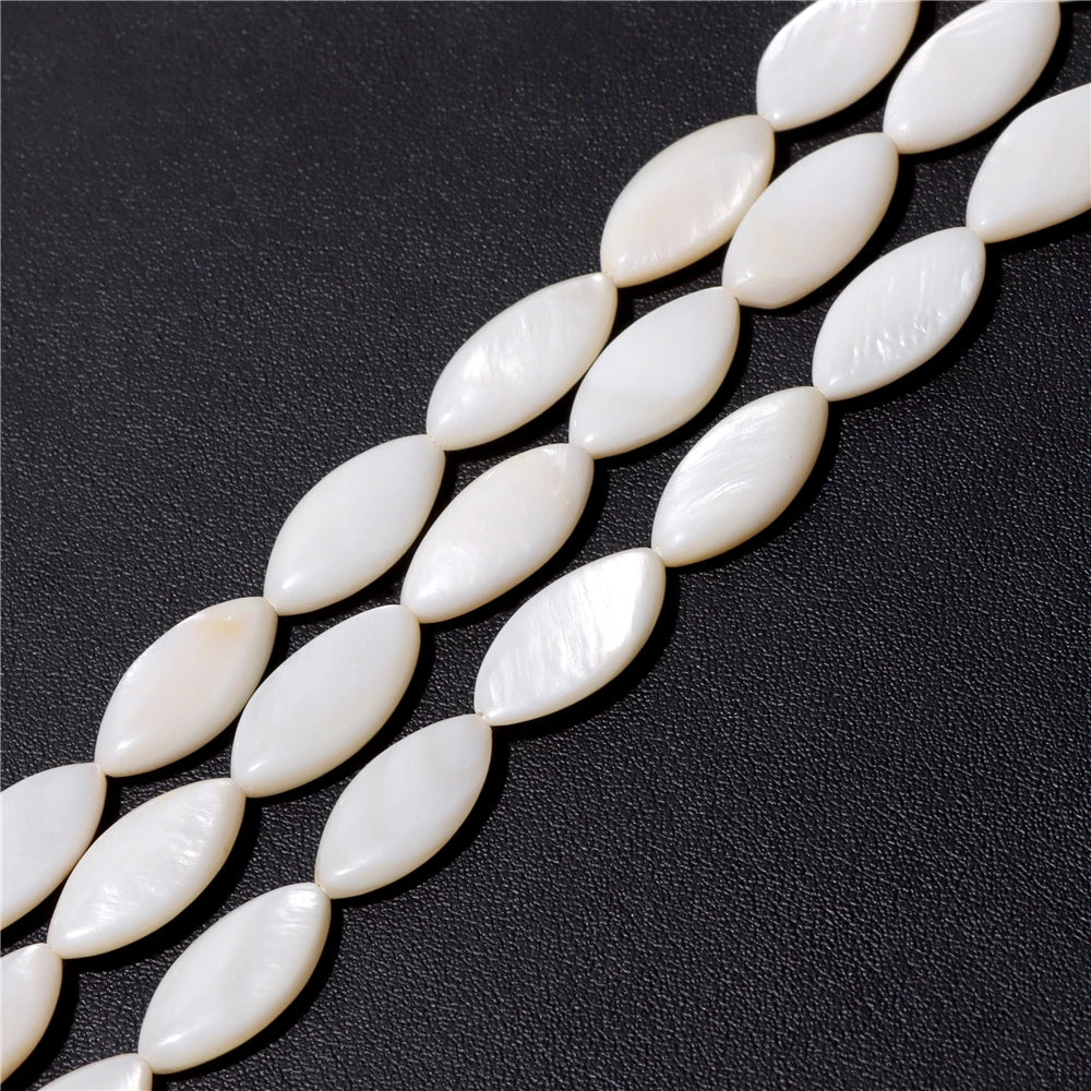 Natural White Mother of Pearl Shell Beads Oval Round Freshwater Shell Beads for Jewelry Making Necklace Bracelet DIY 15" - Madeinsea©
