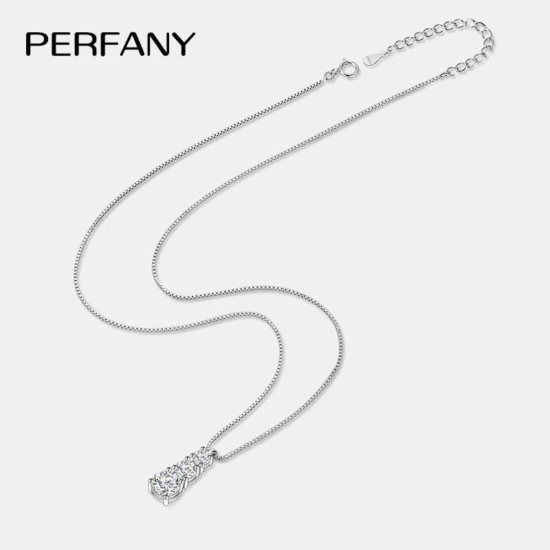 PERFANY 1.8CT Moissanite Necklace for Women S925 Pure Silver 3-Stone Laboratory Cultivated Diamond Pendant Luxury Jewelry Gift - Madeinsea©