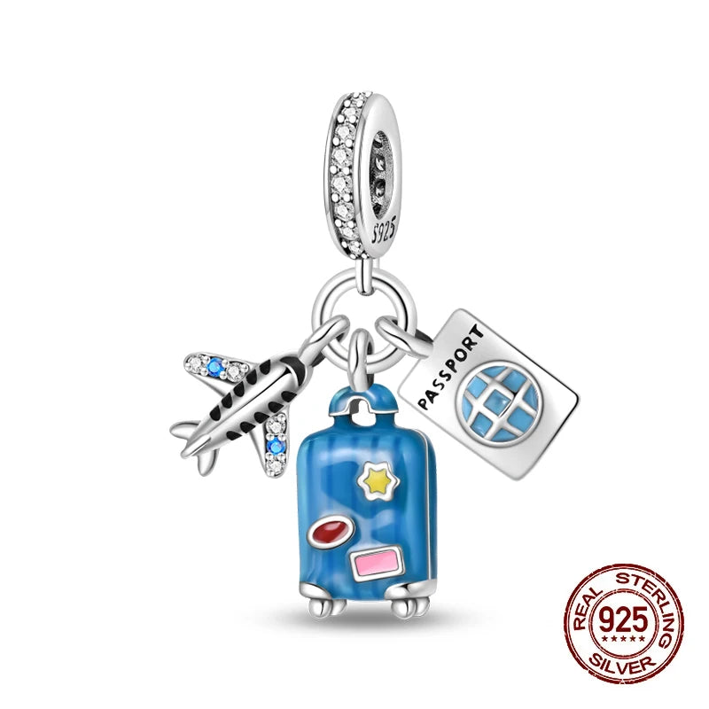 925 Sterling Silver Time Machine Trunk Travel Camera Charms Beads Fit 3mm 925 Original Bracelets DIY Jewelry Birthday Gift