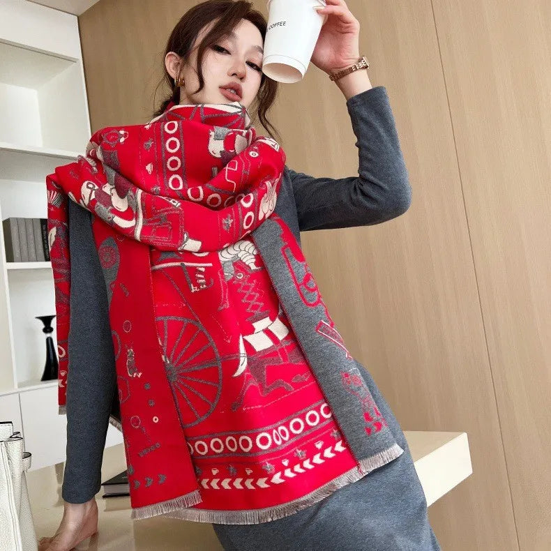 Print Cashmere Scarf Women Thick Warm Winter Blanket Brand Female Luxury Quality Shawl Wrap Bufanda 2025 Poncho Echarpe Pashmina