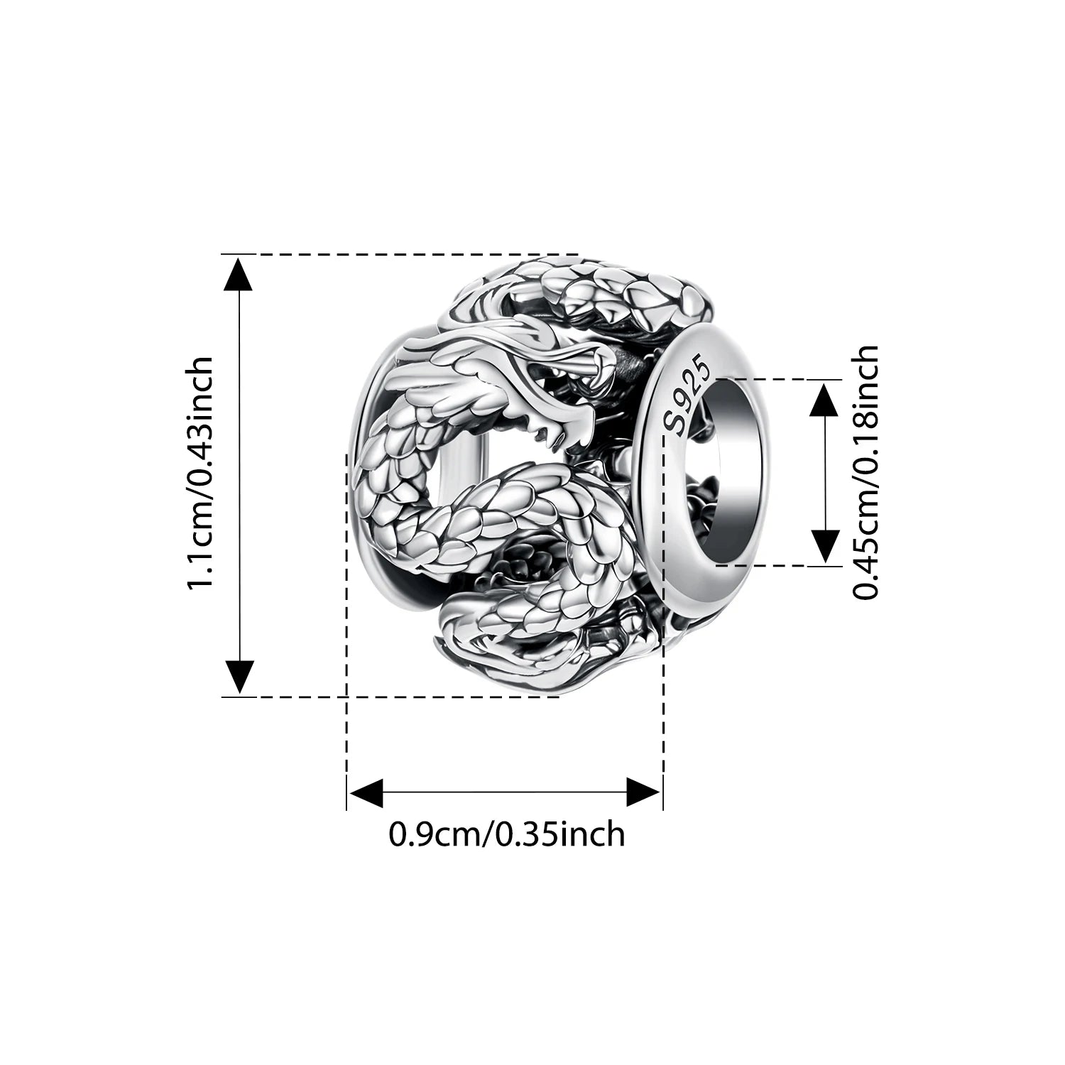 BISAER 925 Sterling Silver Vintage Phoenix Flying Dragon Charm Bead Lion Crown Snake Pendant For Women DIY Bracelet Fine Jewelry