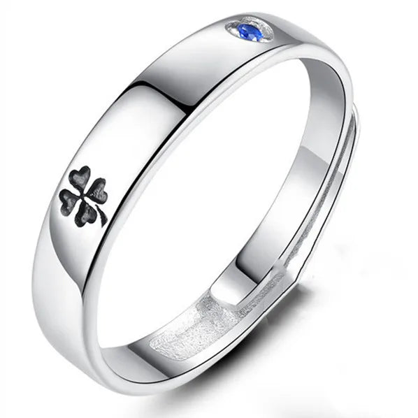 Classic Clover Black Flower Ring Silver 925 Women Jewelry Adjustable Fashion Zircon Couple Rings For Lover Wedding Accessories